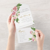 BLUSH PINK GREEN PEONY FLORAL WATERVERF WEDT A ALL IN ONE UITNODIGING (Afscheurbaar)