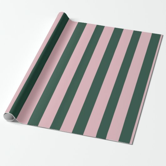 Blush Pink & Green Stripe Cadeaupapier (Uitgerold)
