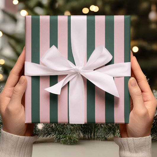 Blush Pink & Green Stripe Cadeaupapier