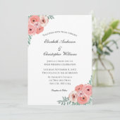 Blush Pink Green Waterverf Floral Elegant Wedding Kaart (Staand voorkant)