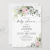 Blush Pink Greenery Baby shower Invitation Kaart (Voorkant)