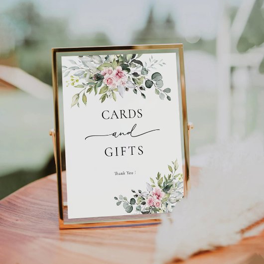 Blush Pink Greenery Bloemen Kaarten en geschenken Reclamebord Met Voetstuk