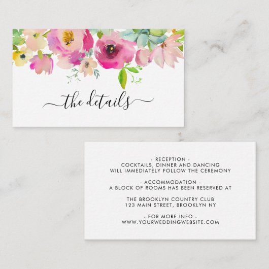 Blush Pink Greenery Boho Floral Wedding Details En Informatiekaartje (Voorkant / Achterkant)