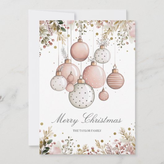 Blush Pink Greenery Christmas Familie Foto Feestdagenkaart (Voorkant)