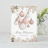 Blush Pink Greenery Christmas Familie Foto Feestdagenkaart (Staand voorkant)