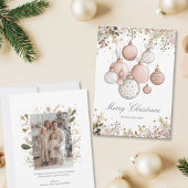 Blush Pink Greenery Christmas Familie Foto Feestdagenkaart