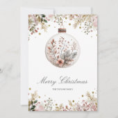 Blush Pink Greenery Christmas Familie Foto Feestdagenkaart (Voorkant)