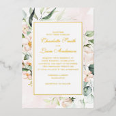 Blush Pink & Greenery Elegant Wedding Gold Folie Uitnodiging (Voorkant)