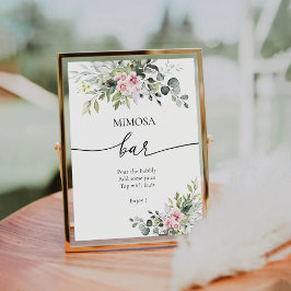 Blush Pink Greenery Floral Mimosa Bar Teken Reclamebord Met Voetstuk