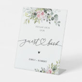 Blush Pink Greenery Gastenboek teken Reclamebord Met Voetstuk (Voorkant)
