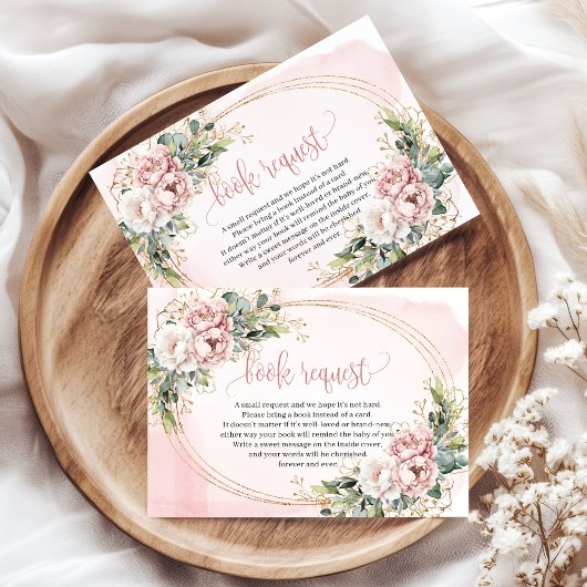 Blush Pink Greenery Glitter Baby Shower Book Cards Informatiekaartje