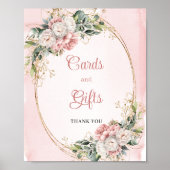 Blush Pink Greenery Glitter Cards and Gifts Shower Poster (Voorkant)