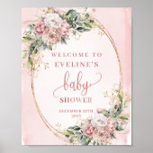 Blush Pink Greenery Glitter Welcome Baby Shower Poster (Voorkant)