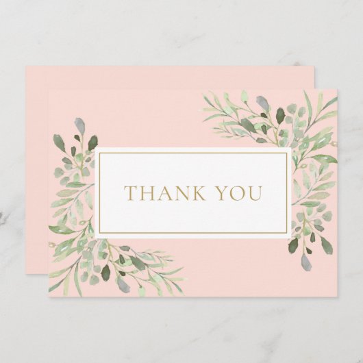 Blush Pink Greenery Heilige Communie Bedankkaart (Voorkant / Achterkant)