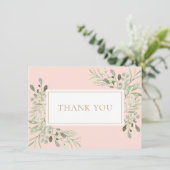 Blush Pink Greenery Heilige Communie Bedankkaart (Staand voorkant)