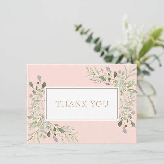 Blush Pink Greenery Heilige Communie Bedankkaart (Staand voorkant)