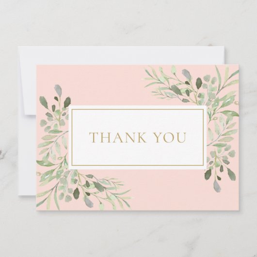 Blush Pink Greenery Heilige Communie Bedankkaart (Voorkant)