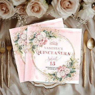 Blush Pink Greenery Quinceañera Party Napkins Servet