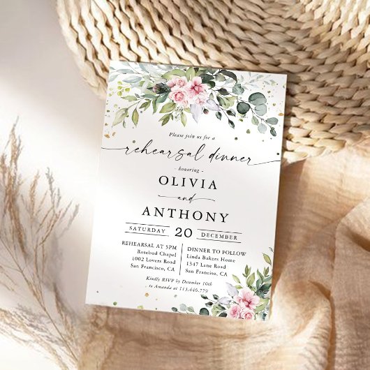 Blush Pink Greenery repetitie diner uitnodiging