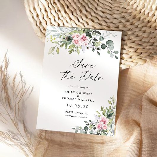 Blush Pink Greenery Save the date briefkaart