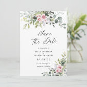 Blush Pink Greenery Save the date briefkaart (Staand voorkant)