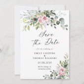 Blush Pink Greenery Save the Date Uitnodiging (Voorkant)