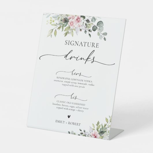 Blush Pink Greenery Signature Drinken Sign Reclamebord Met Voetstuk (Voorkant)