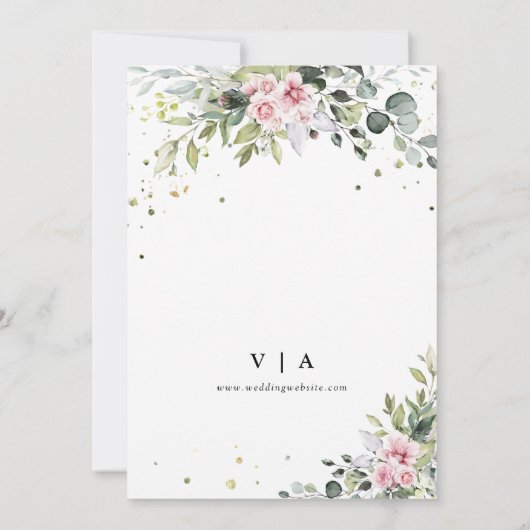 Blush Pink Greenery Sla de datum op met fotokaart Save The Date (Achterkant)