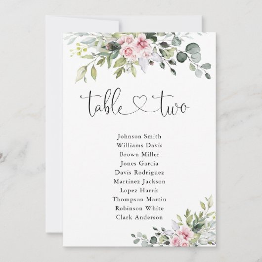 Blush Pink Greenery Tafel Nummer 2 Zitkaarten (Voorkant)