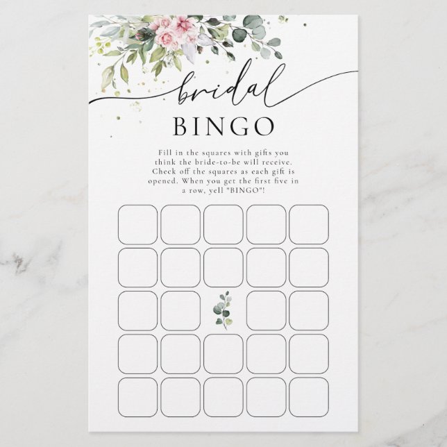 Blush Pink Greenery Vrijgezellenfeest Bingo (Voorkant)