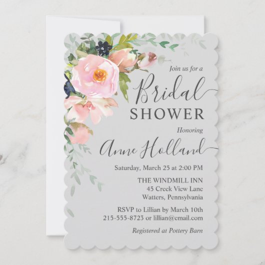 Blush Pink & Grey Floral Bouquet Vrijgezellenfeest Kaart (Voorkant)