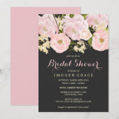 Blush Pink & Grey Floral Vrijgezellenfeest Uitnodi Kaart (Voorkant / Achterkant)
