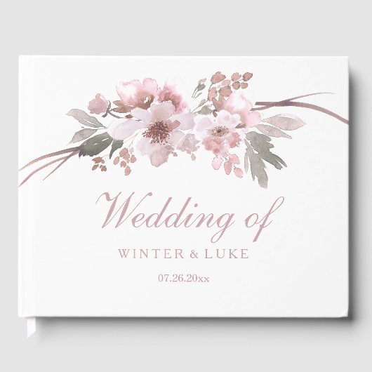 Blush Pink & Grey Floral Wedding Guestbook Gastenboek (Voorkant)