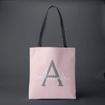 Blush Pink Grey Naam Girly Script Monogram Modern Tote Bag<br><div class="desc">Blush Pink and Grey Elegant Voeg je eigen naam toe Monogram Book Bag. Deze boekentas kan worden aangepast om uw initiaal en voornaam op te nemen en als cadeau te geven voor kerst,  lieve 16-verjaardag,  Vrijgezellenfeest of een bruiloft.</div>