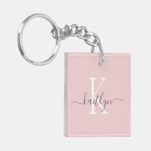 Blush Pink Grey Name Initiaal monogram Sleutelhanger (Voorkant Links)