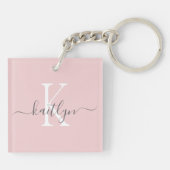 Blush Pink Grey Name Initiaal monogram Sleutelhanger (Achterkant)