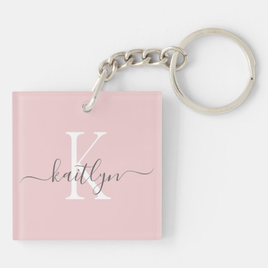 Blush Pink Grey Name Initiaal monogram Sleutelhanger (Achterkant)
