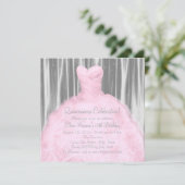 Blush Pink Grey Quinceañera Kaart (Staand voorkant)