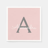 Blush Pink Grey Script Monogram Naam Modern Servet (Voorkant)