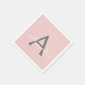 Blush Pink Grey Script Monogram Naam Modern Servet (Hoek)
