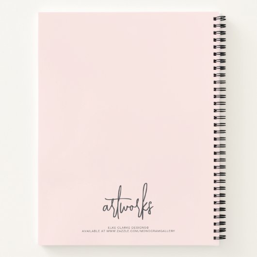 Blush Pink Grey Script Name Artwork Sketchbook  Notitieboek (Achterkant)