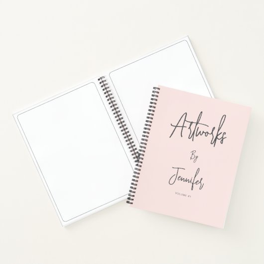 Blush Pink Grey Script Name Artwork Sketchbook Notitieboek (Binnen)