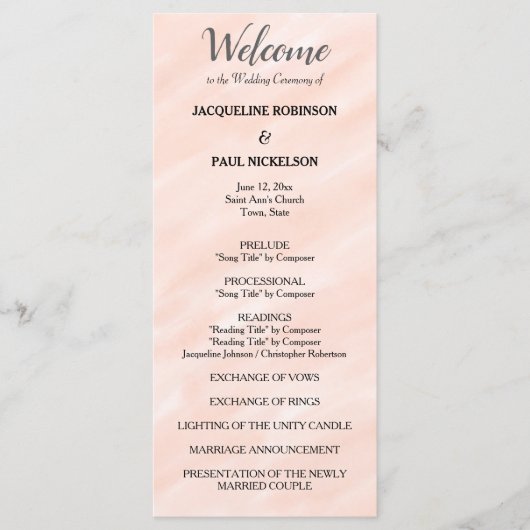 Blush Pink Grey Waterverf Wedding Program Programmakaart (Voorkant)