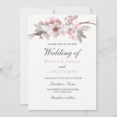 Blush Pink & Grey Winter Floral Wedding Kaart (Voorkant)