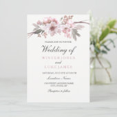 Blush Pink & Grey Winter Floral Wedding Kaart (Staand voorkant)