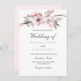 Blush Pink & Grey Winter Floral Wedding Kaart