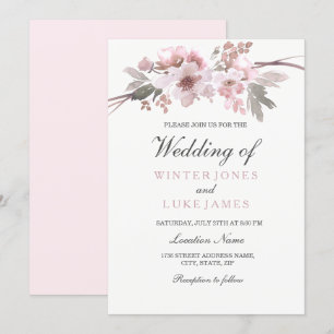 Blush Pink & Grey Winter Floral Wedding Kaart