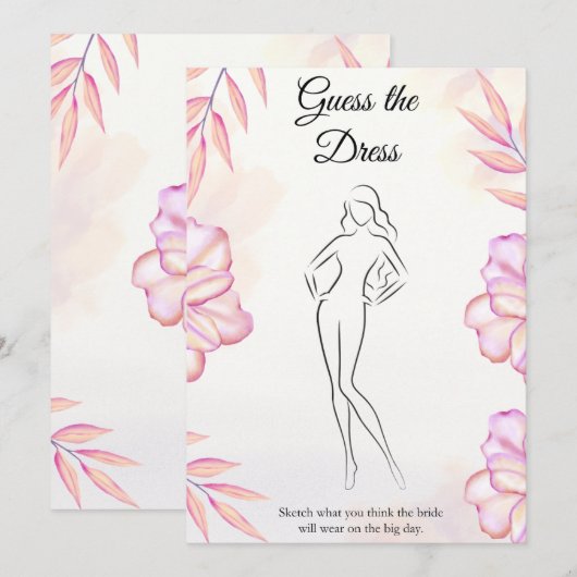 Blush Pink Guess de Jurk Vrijgezellenfeest Game Ka Kaart (Voorkant / Achterkant)