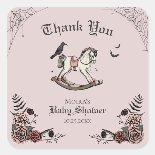 Blush Pink Halloween Baby shower Bedankt Vierkante Sticker (Voorkant)