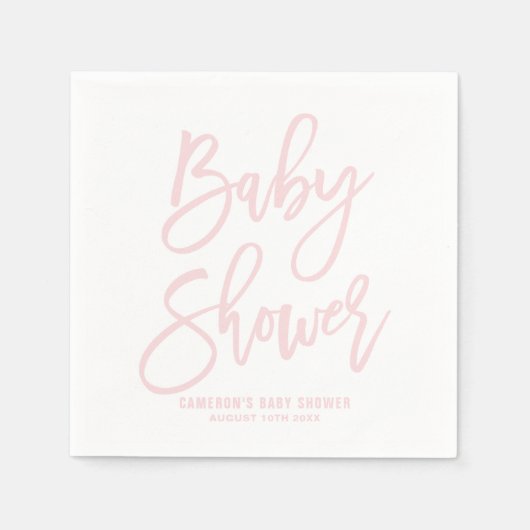 Blush Pink Hand geletterd Baby shower Papier serve Servet (Voorkant)